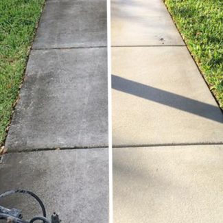 sidewalk before and after power washing